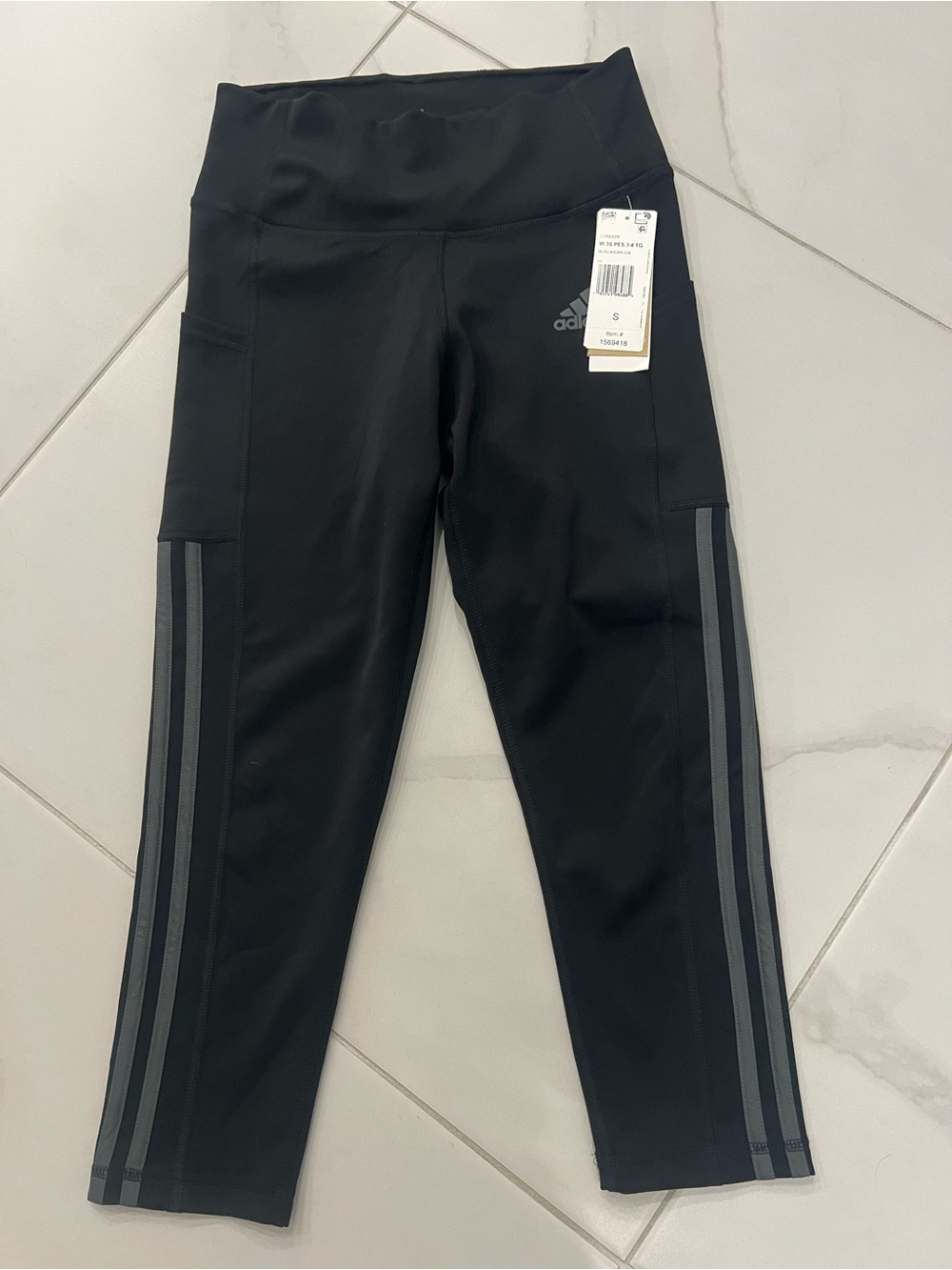 adidas Black Leggings with Gray Side Stripes
